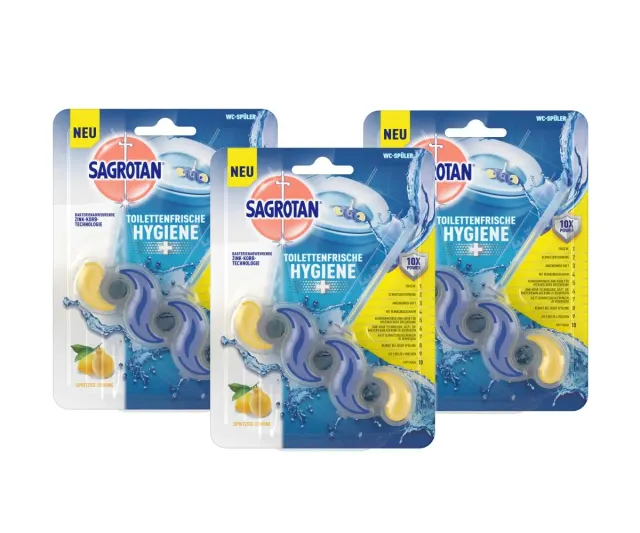 Sagrotan Hygiene Plus WC-Spüler 3er Pack Zitrone frisch