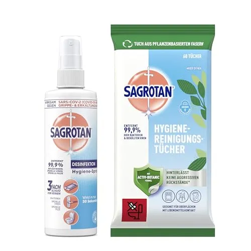 Sagrotan Hygiene-Spray 250ml + Tücher 60 Stück ohne Bleiche