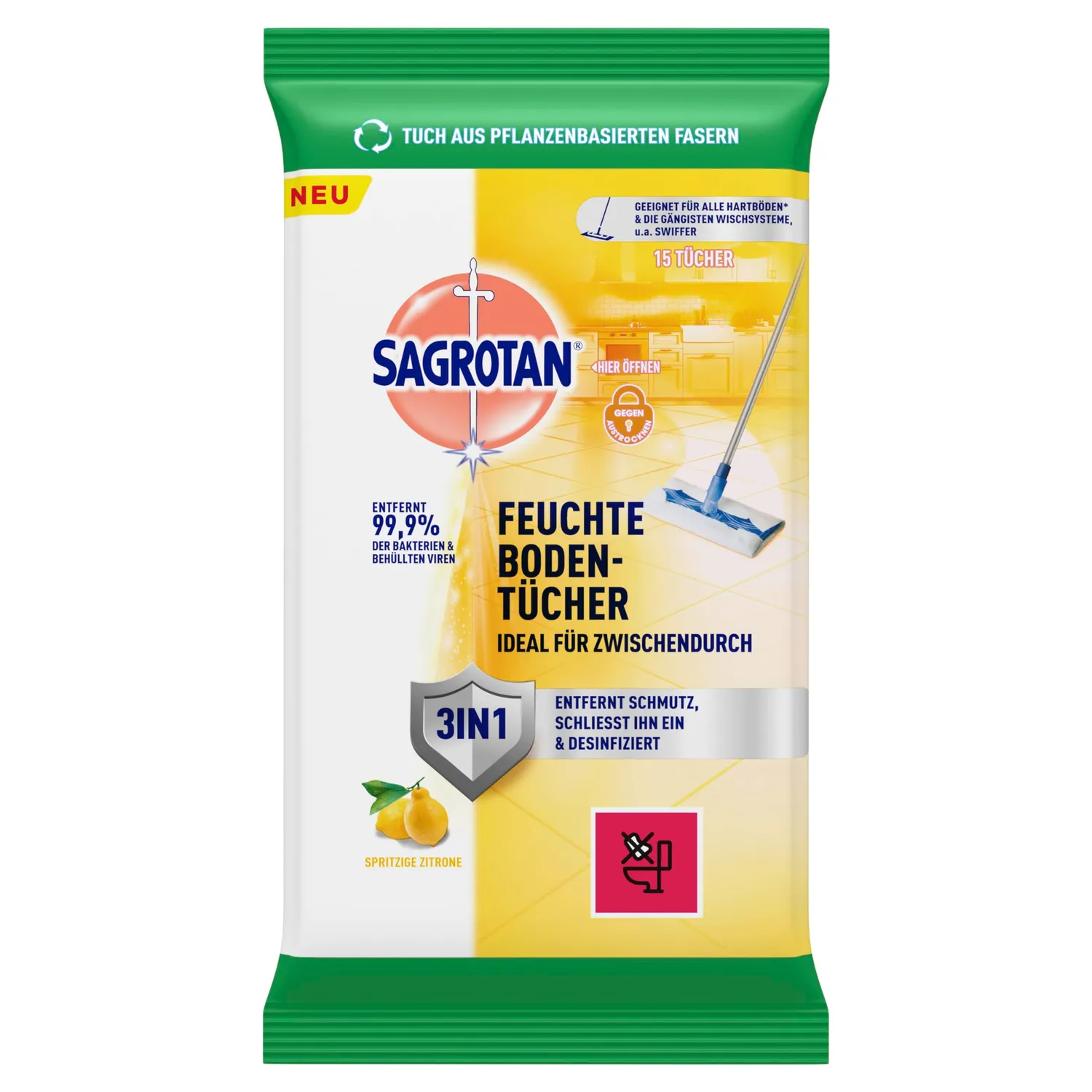 Sagrotan Bodenreinigungstücher 150 Stück 15x10 Wischsystem