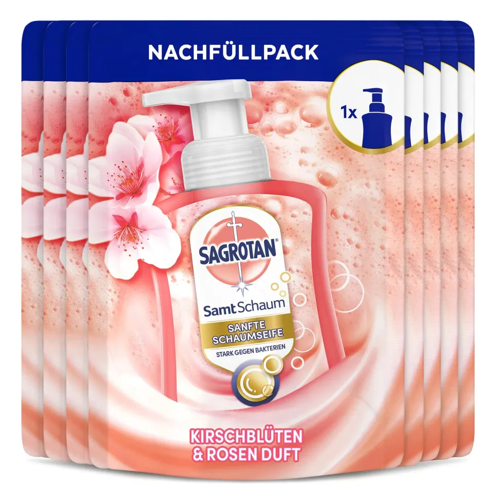 Sagrotan Samt-Schaum Kirschblüte Rose Schaumseife 8x250ml