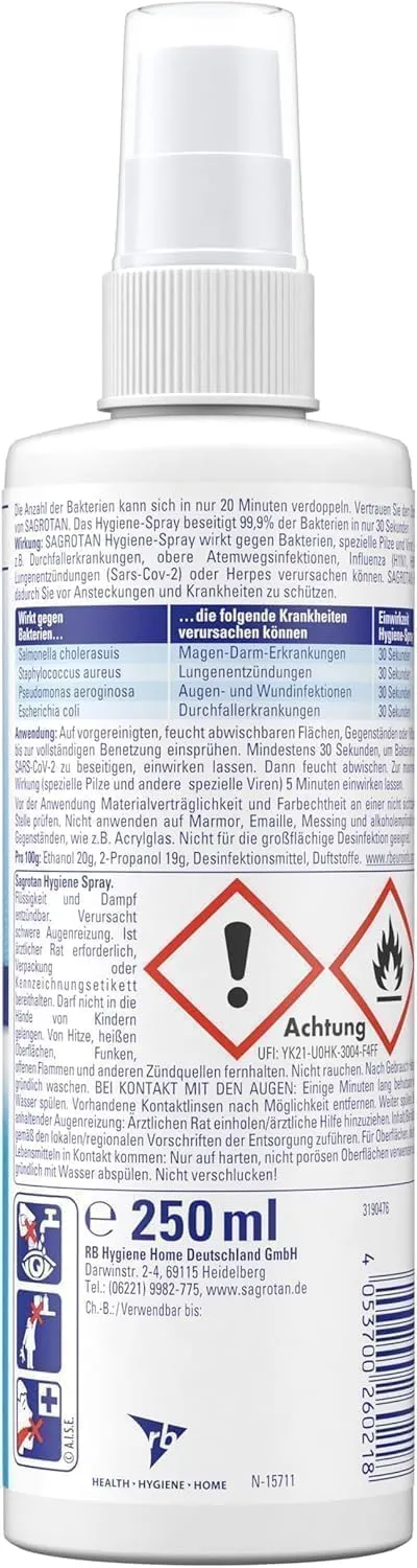 Sagrotan Hygiene-Spray 250ml + Tücher 60 Stück ohne Bleiche
