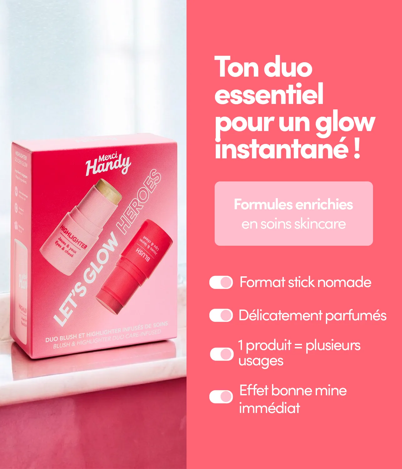 Merci Handy Let's Glow Heroes Make-up Set Blush Highlighter