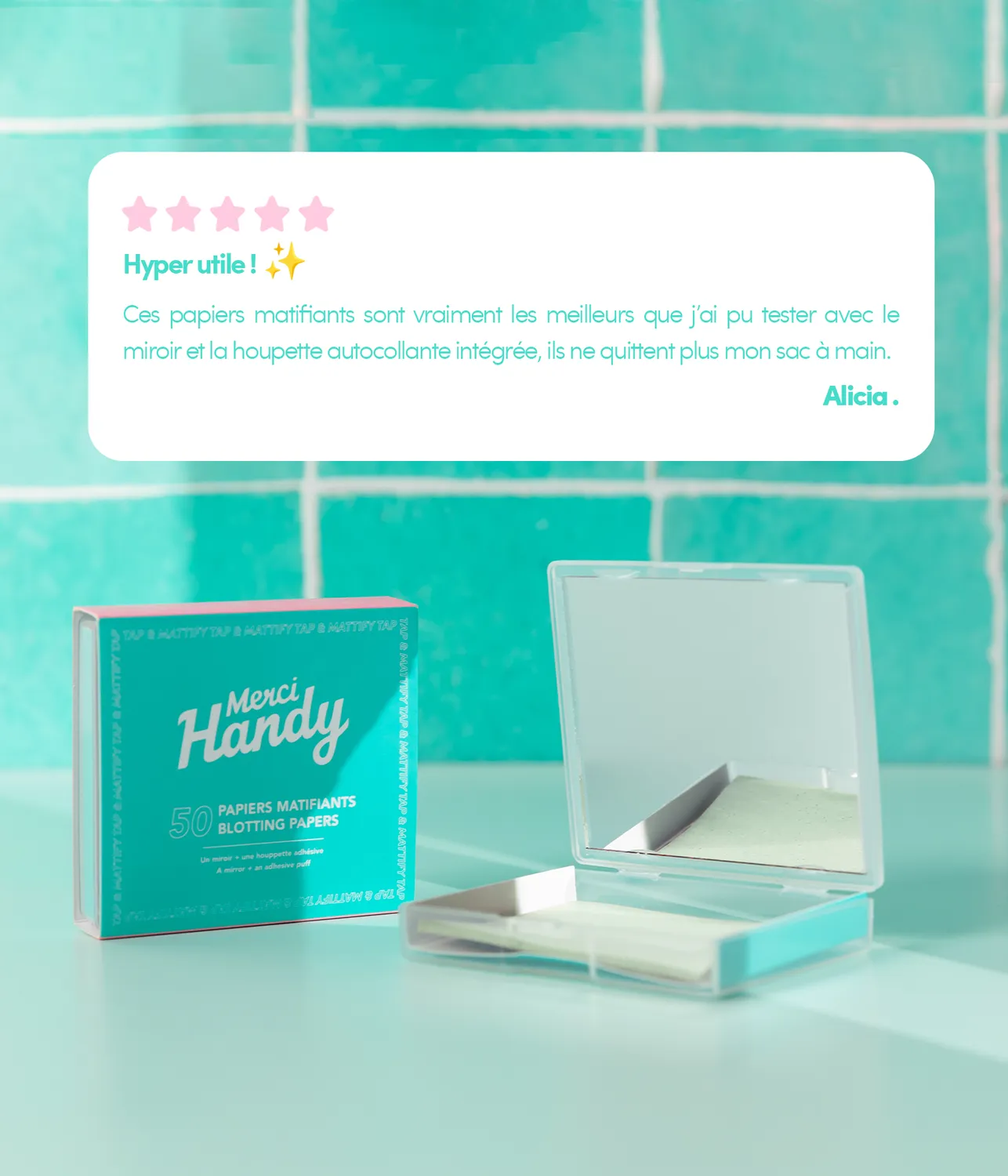 Merci Handy Papier Matifiant Gesichtspapier unparfümiert Spiegel