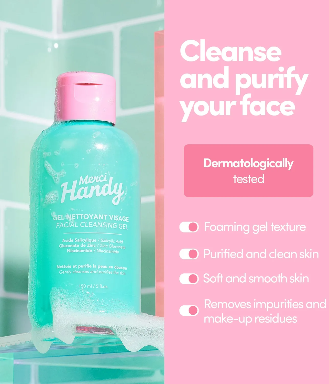 Merci Handy Gesicht Reinigungsset Gel 150ml Bürste Tasche
