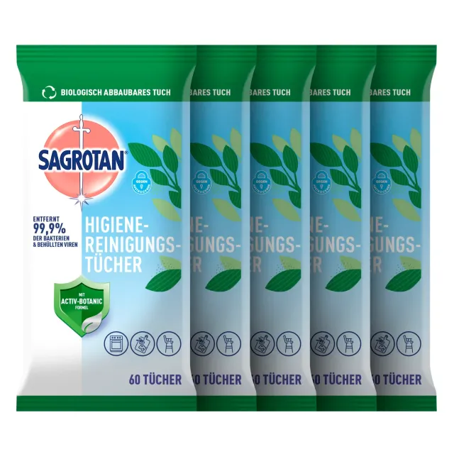 Sagrotan Hygienereinigungstücher neutral 5x60 Stück mild