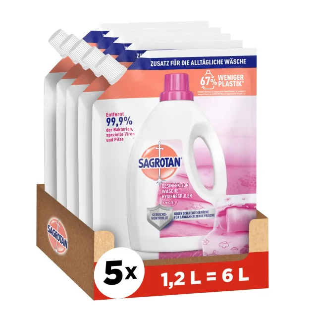 Sagrotan Sensitiv Wäsche-Hygienespüler 5x1,2 L duftfrei