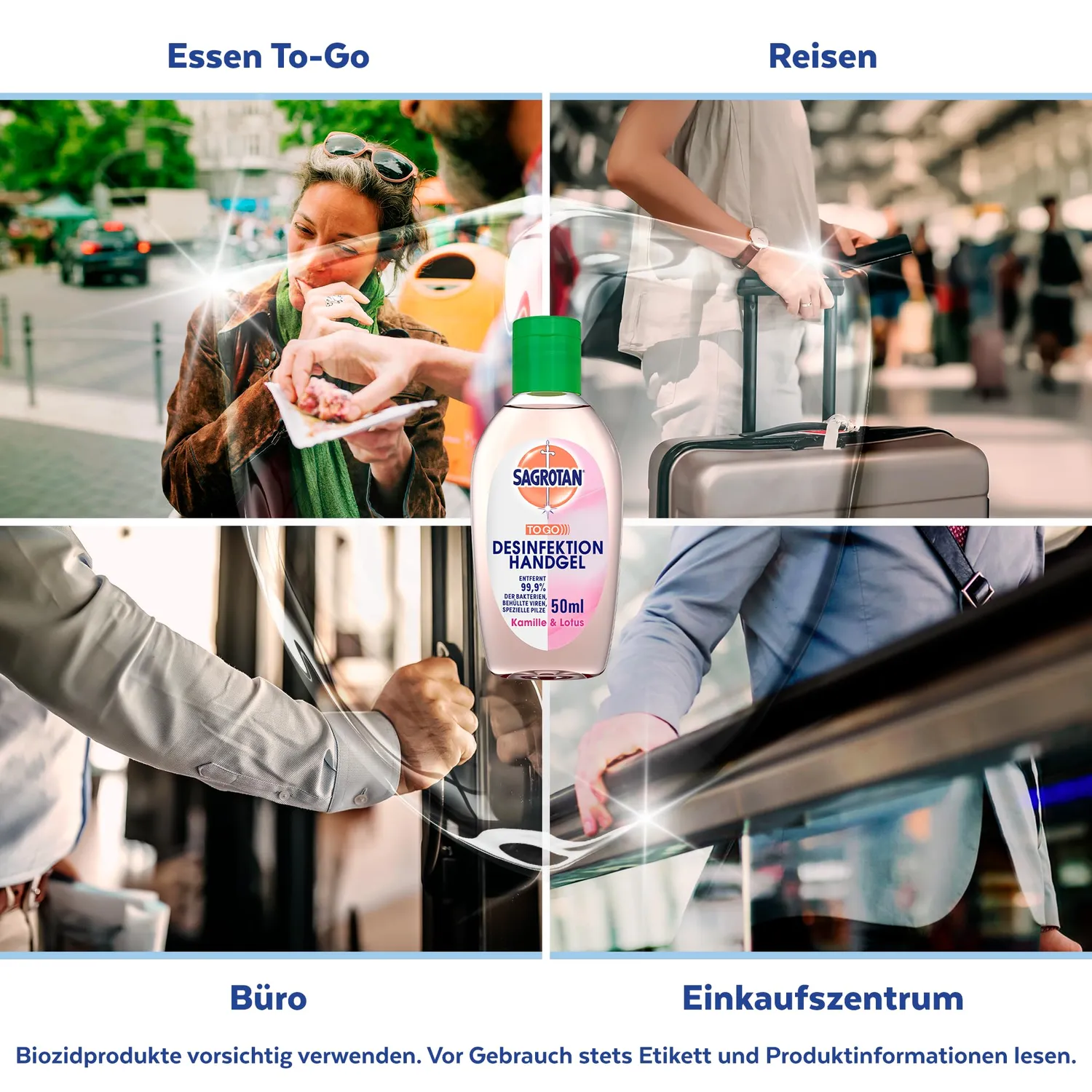 Sagrotan Hand-Desinfektionsgel Kamille Lotus 50 ml Reisegröße
