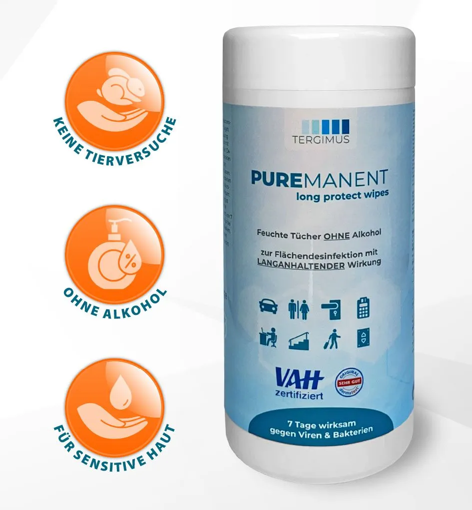 Puremanent Long Protect Desinfektionstücher Dose 80 Tücher alkoholfrei
