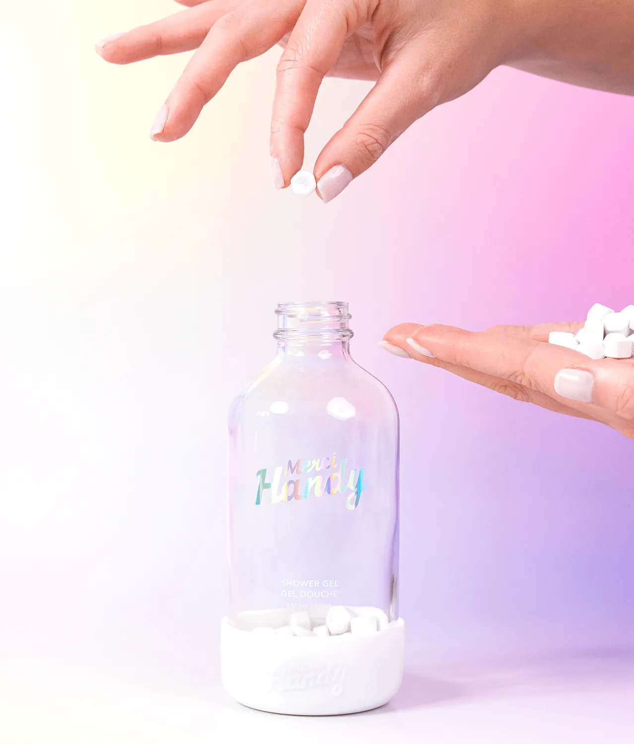 Merci Handy Pour Toujours Duschgel-Flasche Glas leer