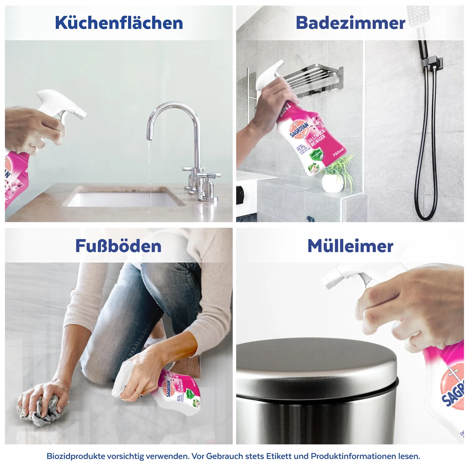Sagrotan 2in1 Allzweck-Reiniger Spray 6x750 ml Apfel-Blüte