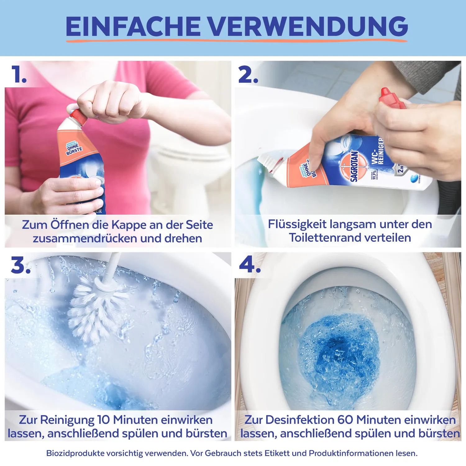 Sagrotan WC-Reiniger Ozeanfrische Gel 4x750ml Antischmutzfilm