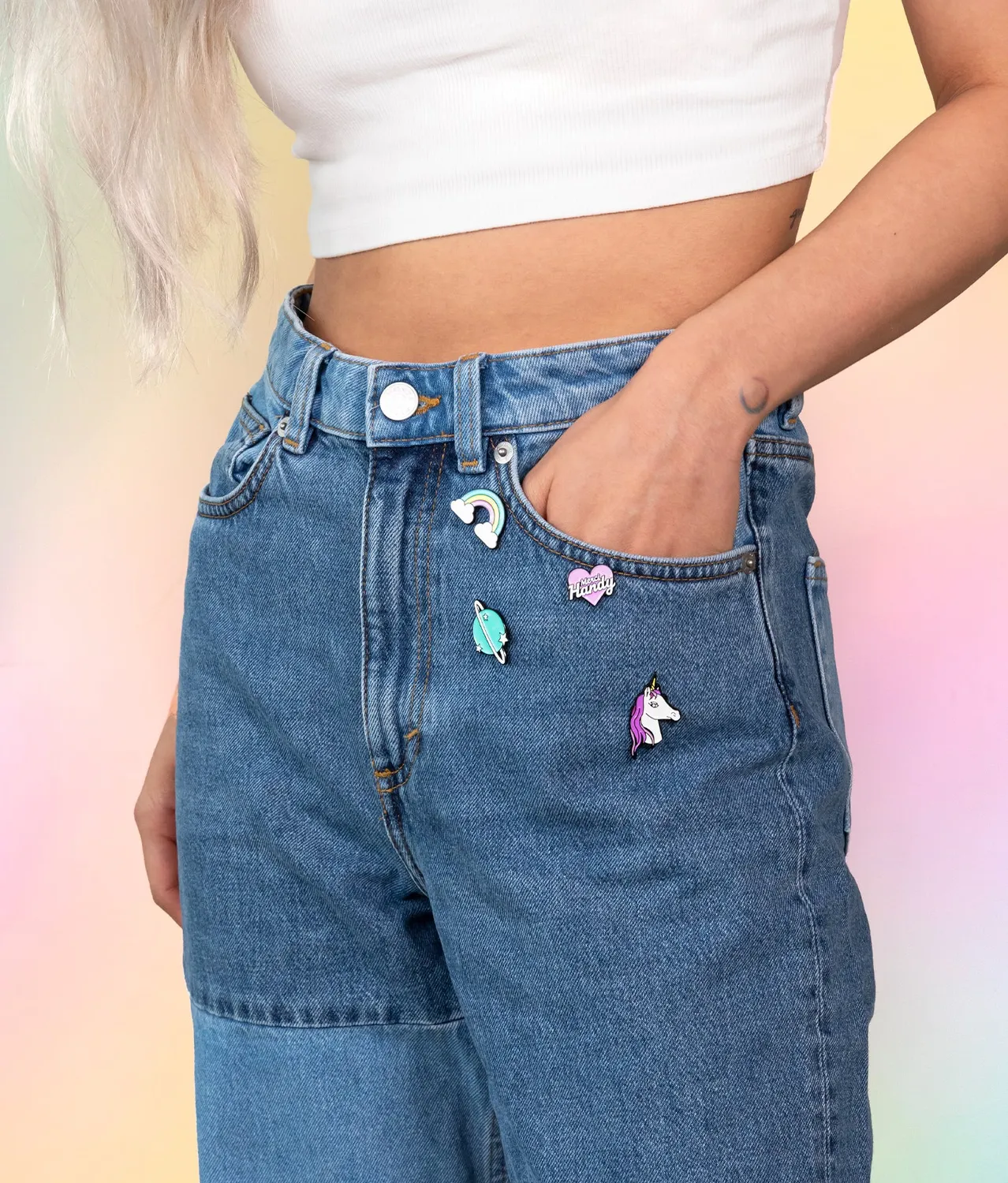 Merci Handy Rainbow Pins Anstecker 4er-Set
