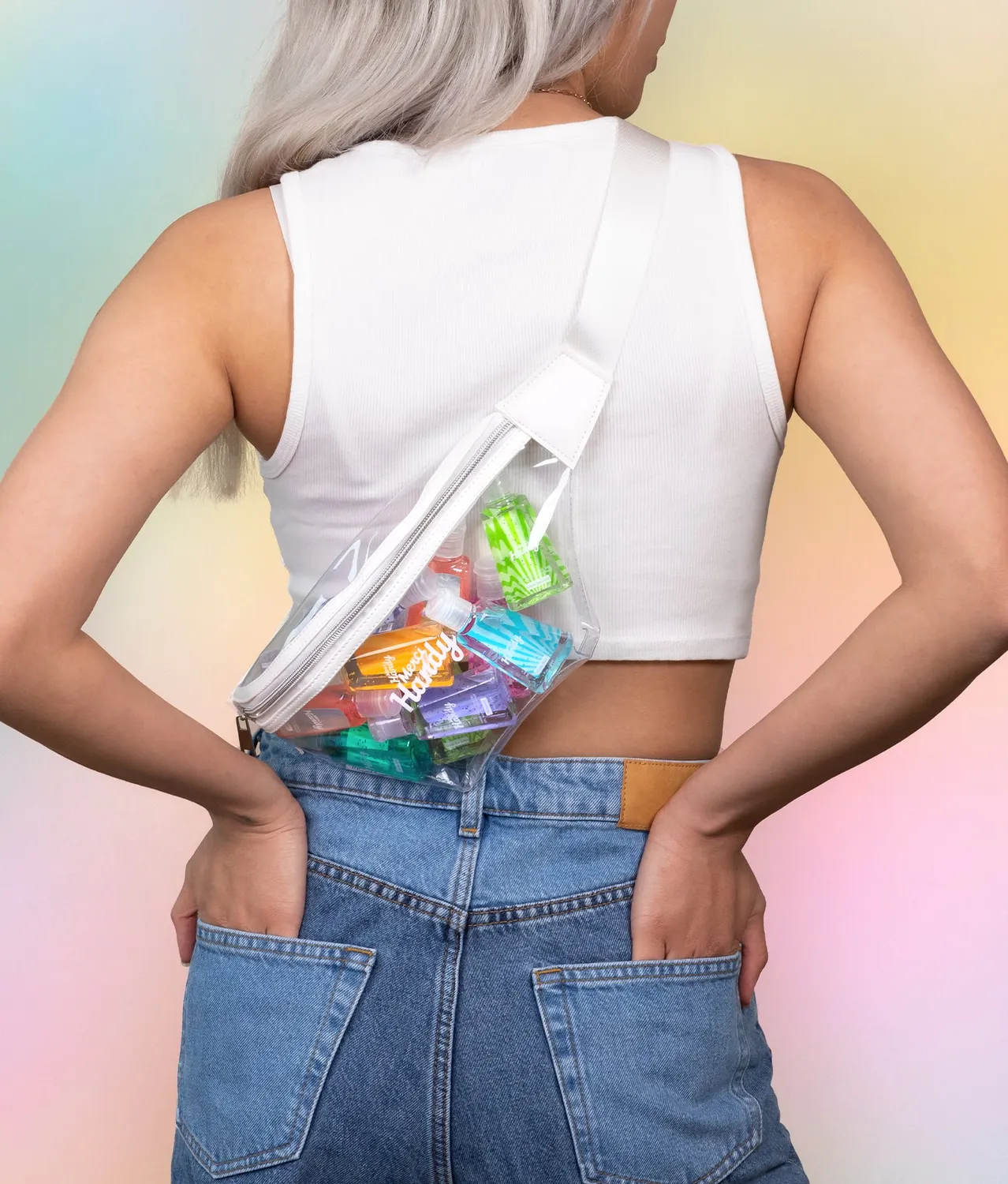Merci Handy Banane Rainbow Bauchtasche transparent Festival