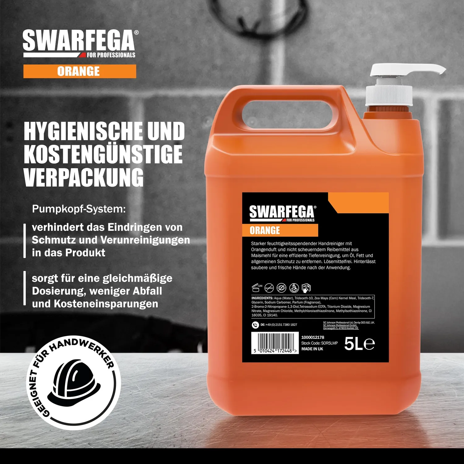 SC Johnson Swarfega Orange Handreiniger 5L Pumpe fettlösend