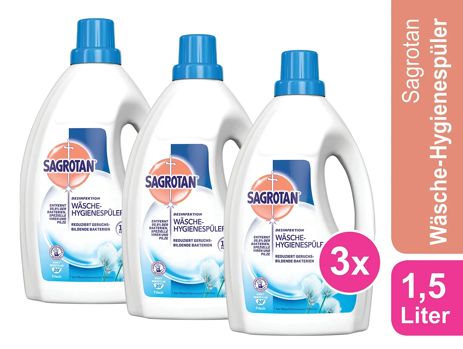 Sagrotan Wäsche-Hygienespüler 3x1,5l für 20 Grad Wäsche