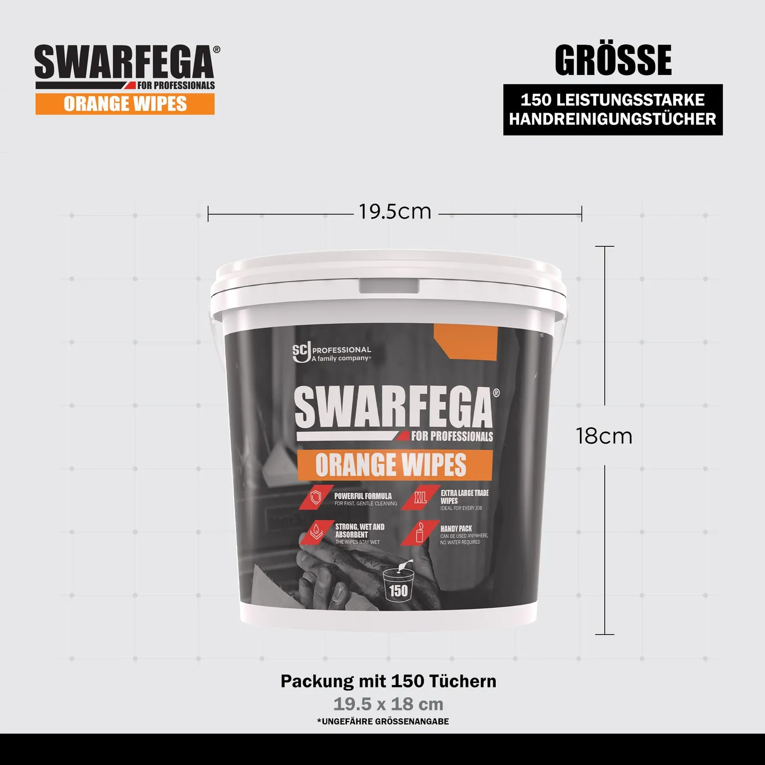 Swarfega Orange Handreinigungstücher 150 Stück ohne Wasser