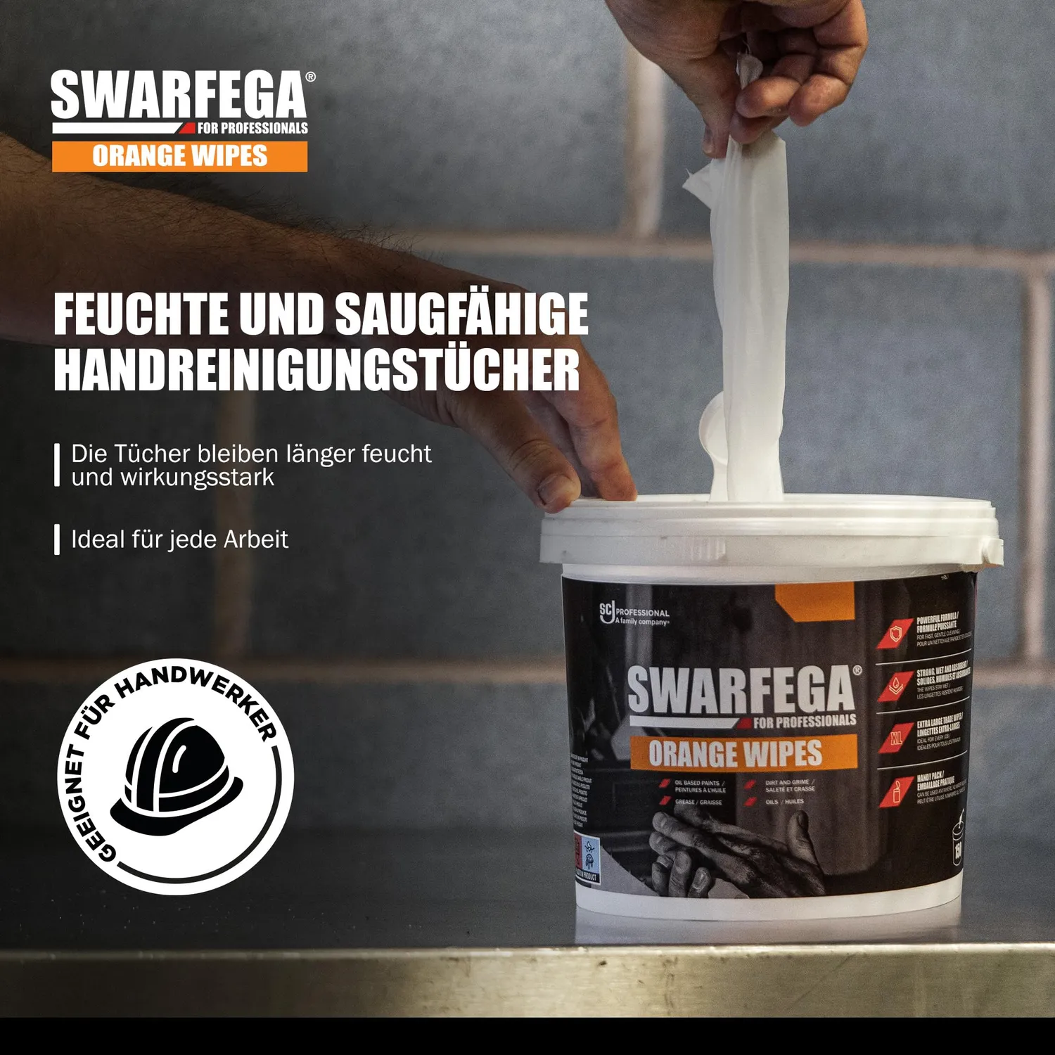 Swarfega Orange Handreinigungstücher 150 Stück ohne Wasser