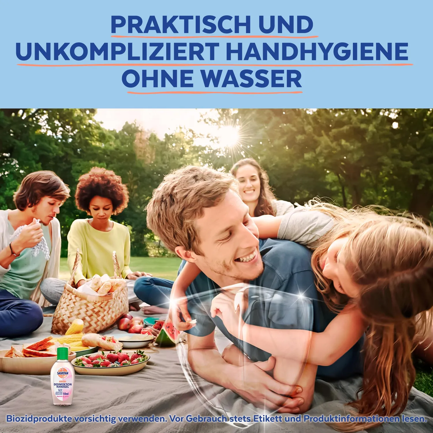 Sagrotan Hand-Desinfektionsgel Kamille Lotus 50 ml Reisegröße