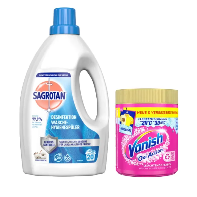 Sagrotan Hygienespüler 1,5l + Vanish Oxi Pulver 550g Pink