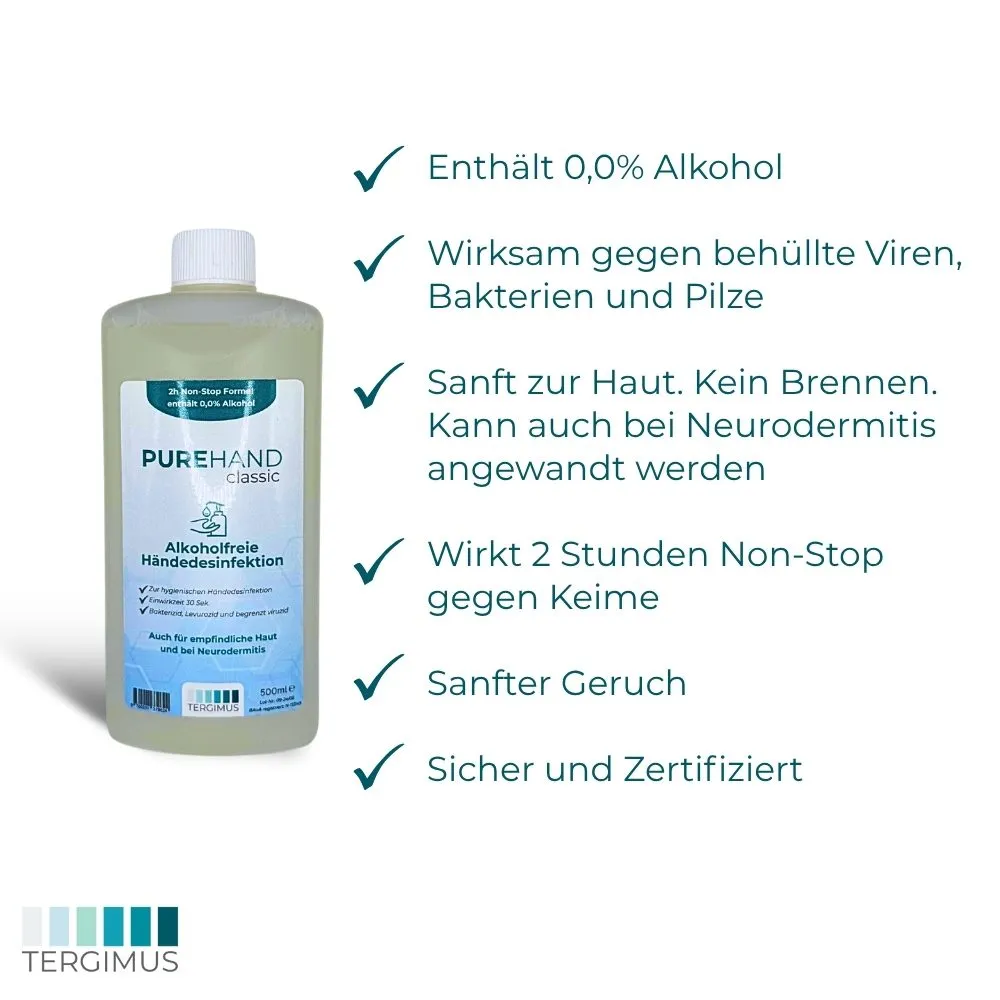 Purehand Classic Händedesinfektion 500ml Euroflasche alkoholfrei