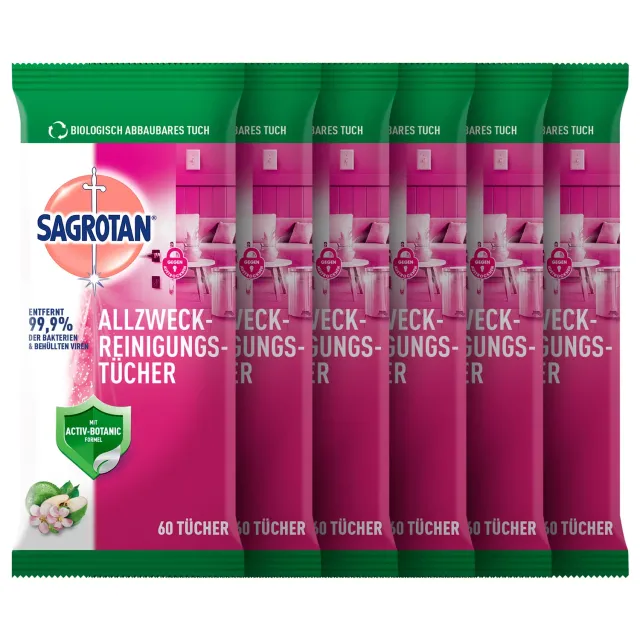 Sagrotan Allzweck-Reinigungstücher Granatapfel 6x60 Stück