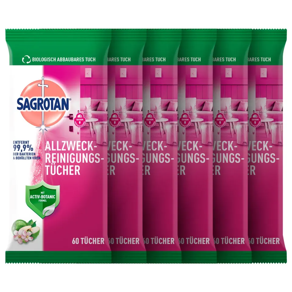 Sagrotan Allzweck-Reinigungstücher Granatapfel 6x60 Stück
