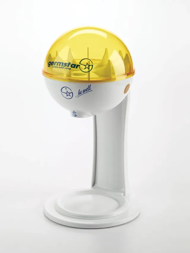 Germstar 32oz Spender mit Tischständer Weiß-Gelb berührungslos