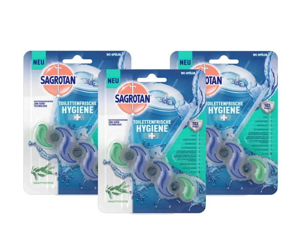 Sagrotan Toilettenfrische Hygiene Plus WC-Spüler Eukalyptus 3er Pack