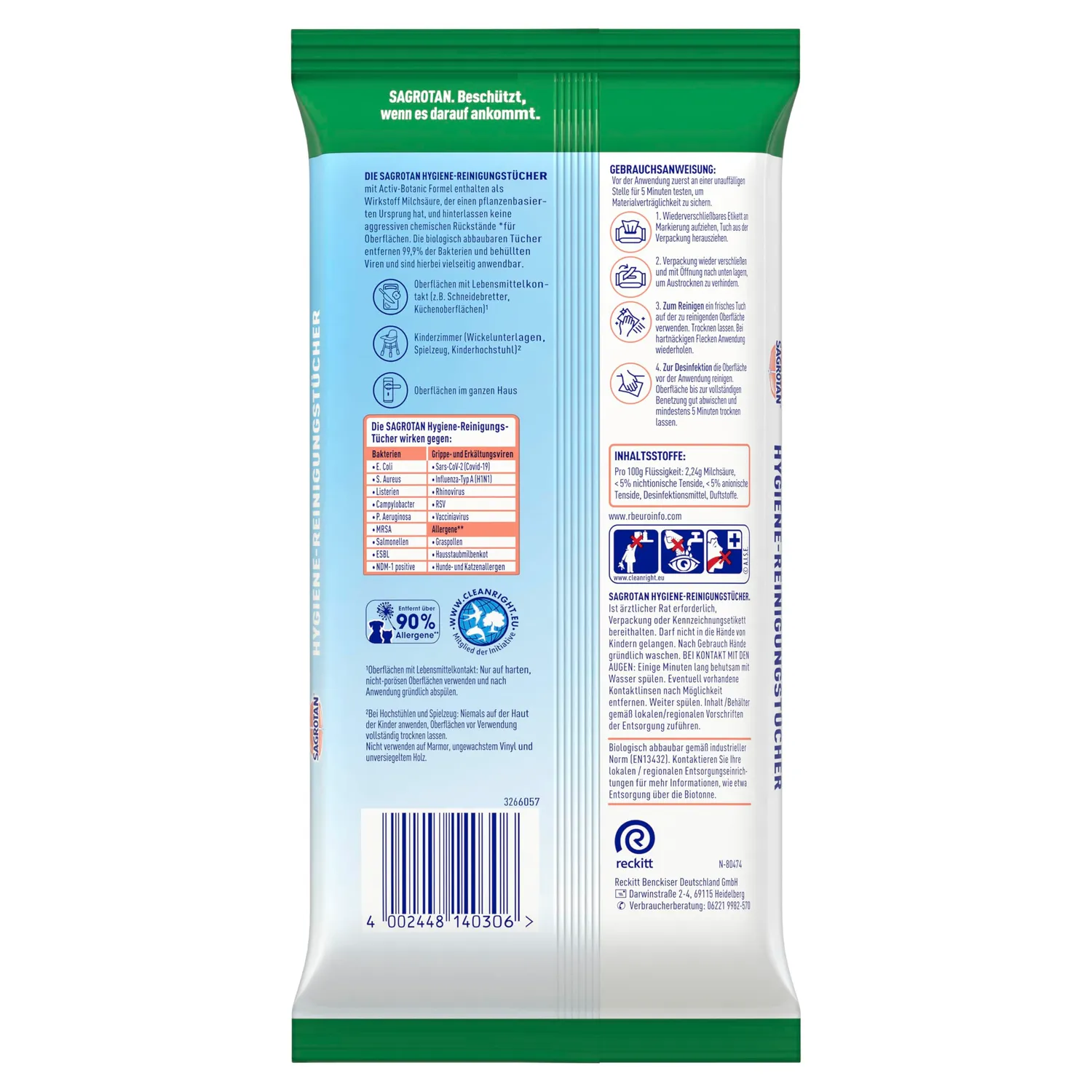 Sagrotan Hygiene-Spray 250ml + Tücher 60 Stück ohne Bleiche