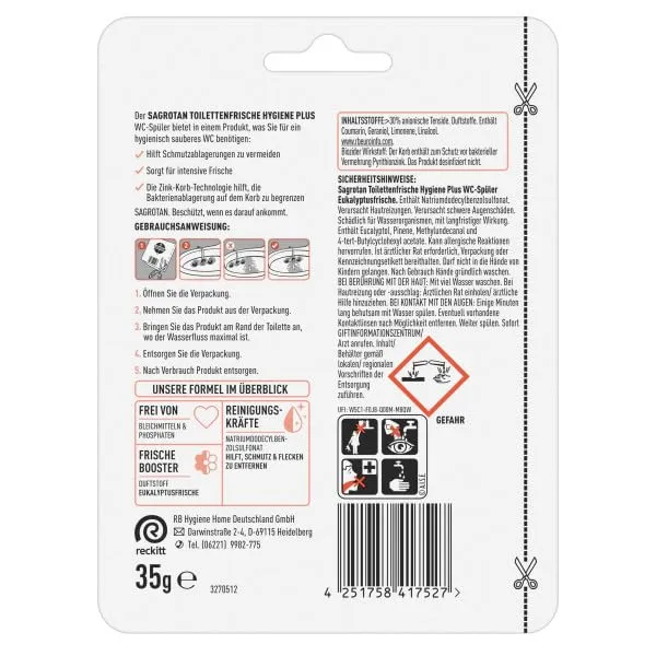 Sagrotan Toilettenfrische Hygiene Plus WC-Spüler Eukalyptus 3er Pack