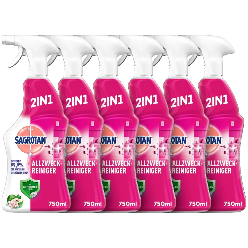 Sagrotan 2in1 Allzweck-Reiniger Spray 6x750 ml Apfel-Blüte
