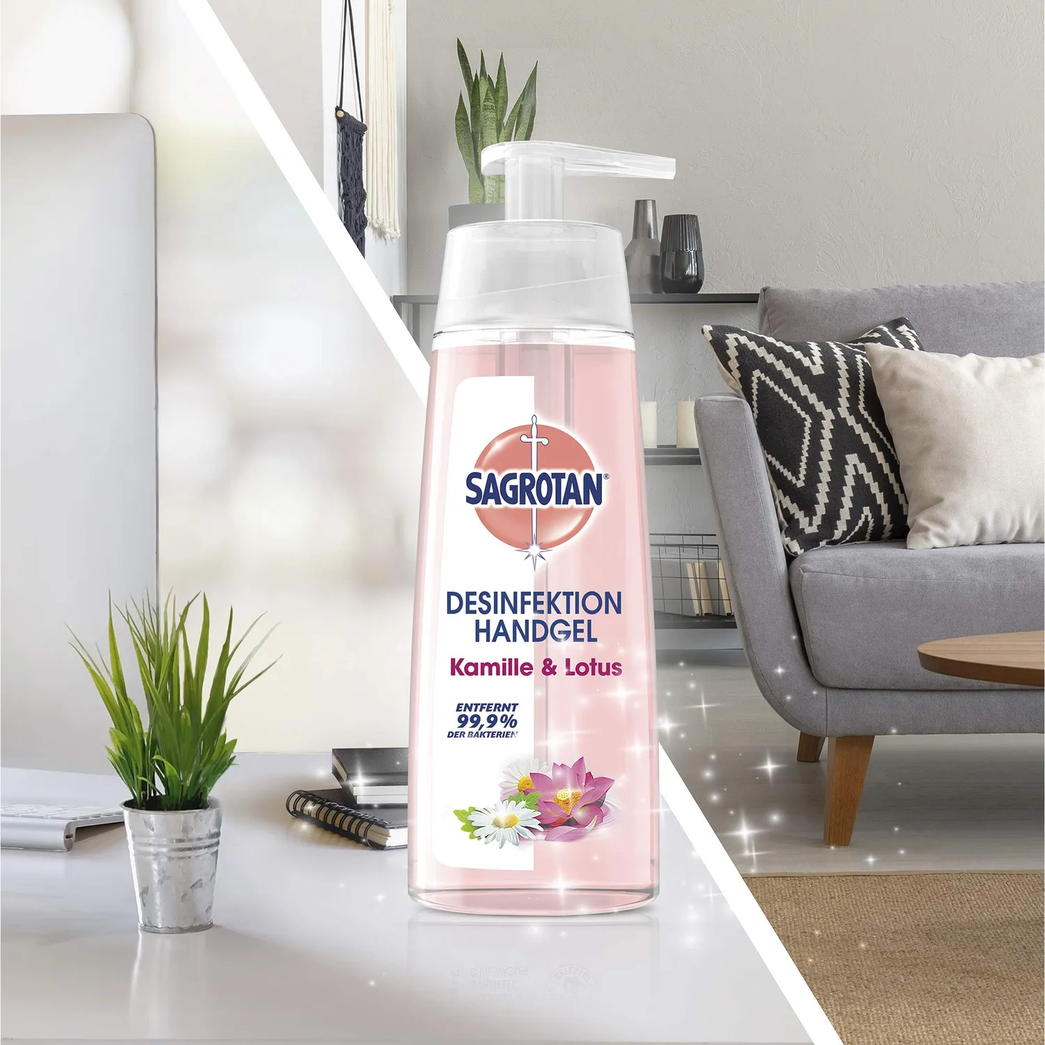 Sagrotan Hand-Desinfektionsgel Kamille Lotus Gel 200 ml Spender