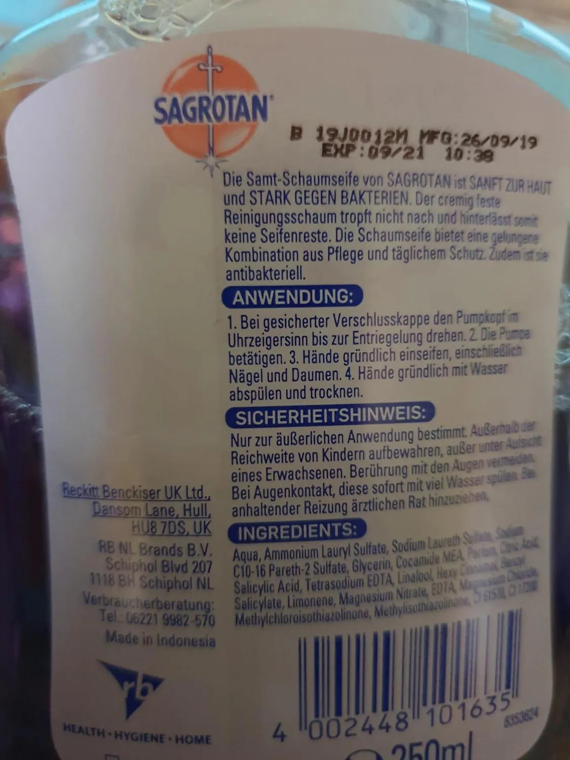 Sagrotan Samt-Schaum Kirschblüte Rose 250 ml Seife