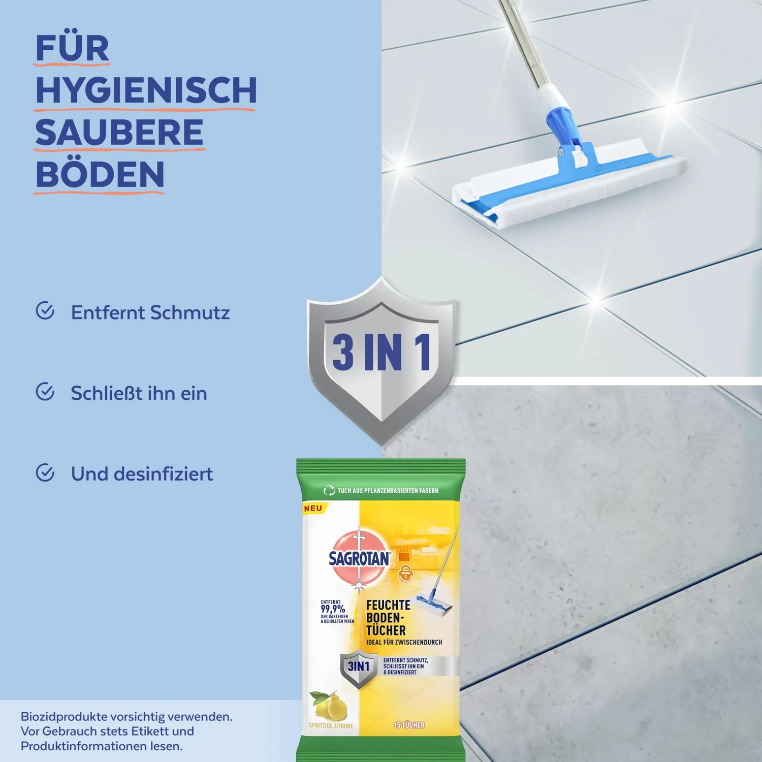 Sagrotan Bodenreinigungstücher 150 Stück 15x10 Wischsystem