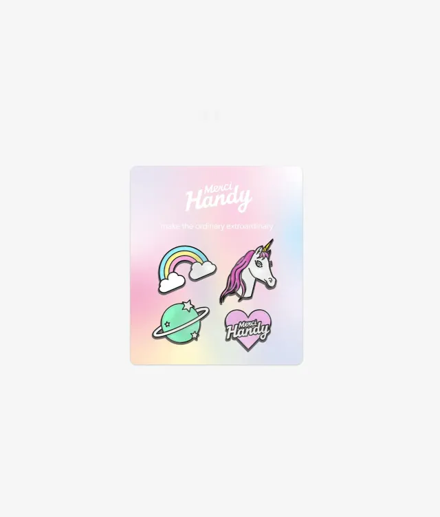 Merci Handy Rainbow Pins Anstecker 4er-Set