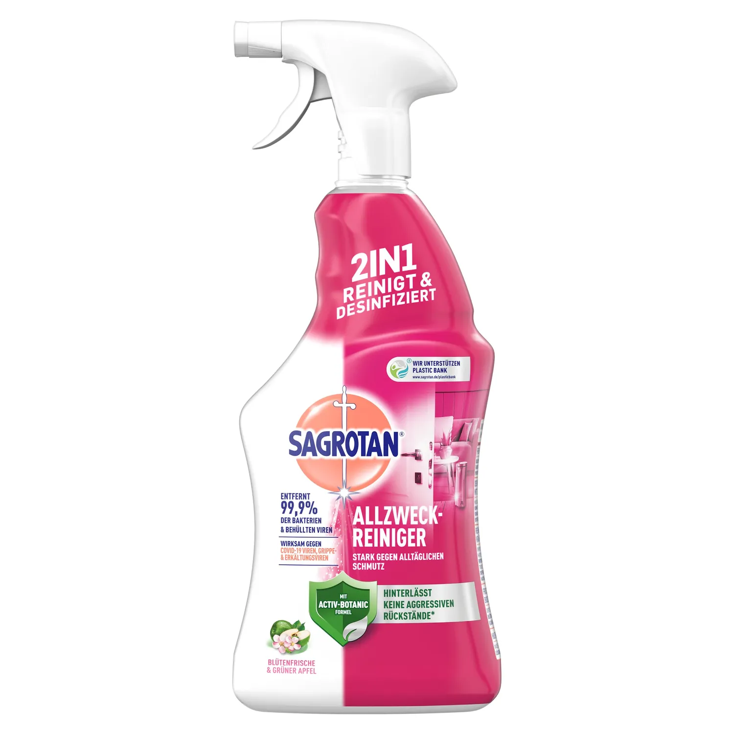 Sagrotan 2in1 Allzweck-Reiniger Spray 6x750 ml Apfel-Blüte