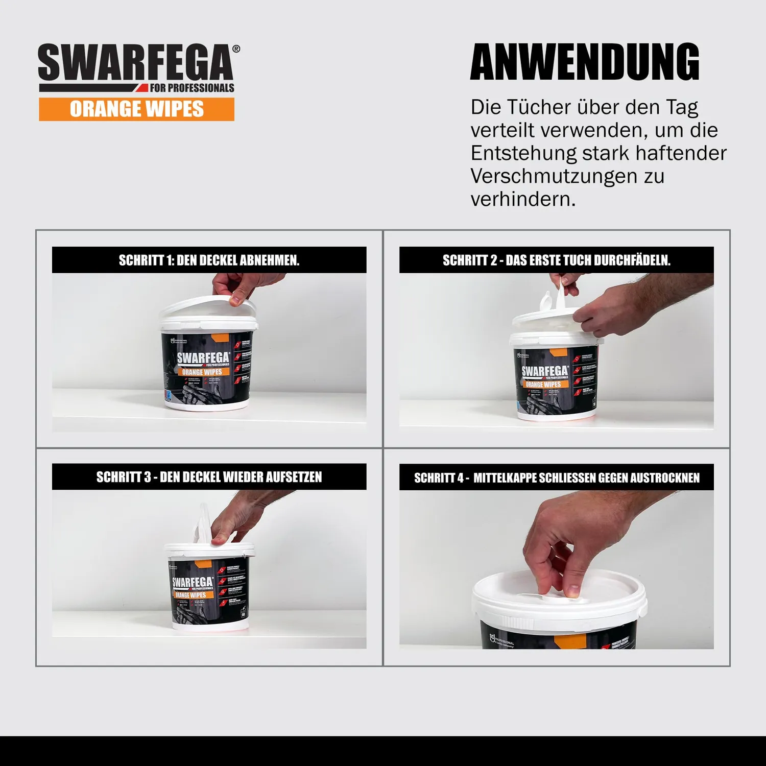 Swarfega Orange Handreinigungstücher 150 Stück ohne Wasser