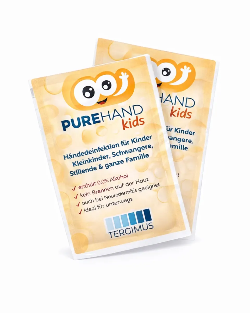 Purehand Kids Desinfektionstücher einzeln verpackt alkoholfrei für Kinder