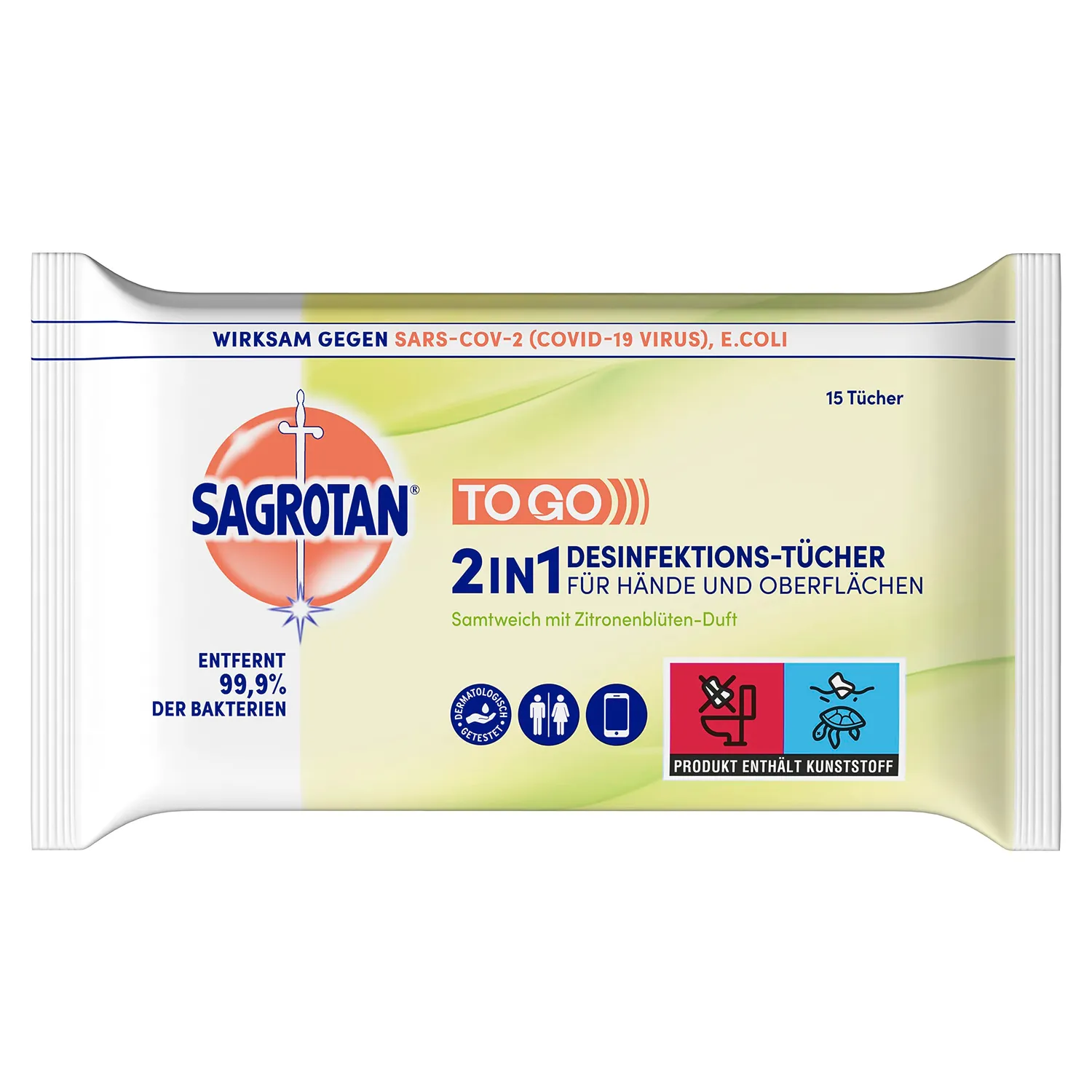 Sagrotan 2in1 Desinfektionstücher 15 Tücher Zitronenblüte